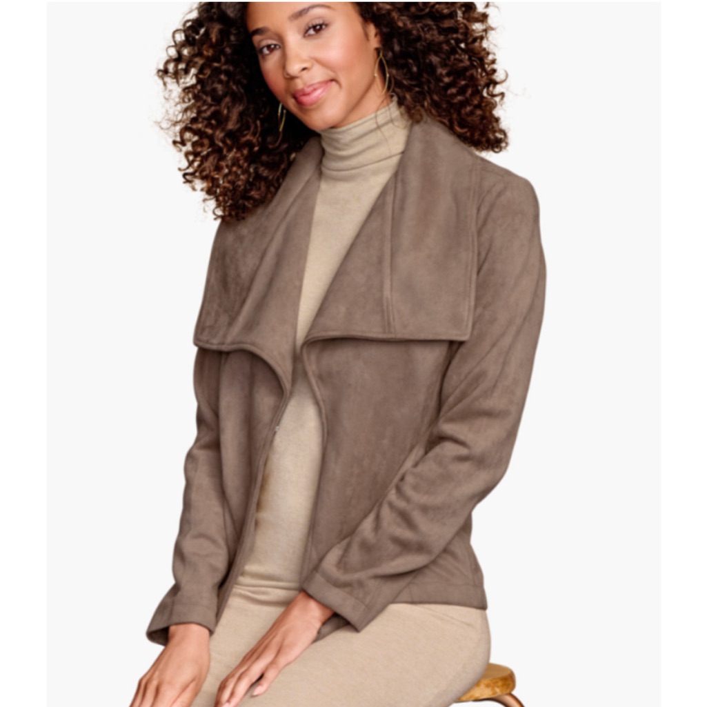 Johnston & Murphy Tan Bonded Faux Suede Open Front Drape Jacket M